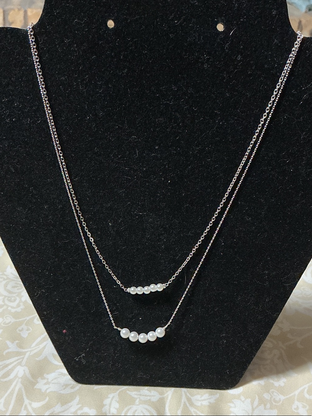 Time and Tru Silver Necklace with White Pearls